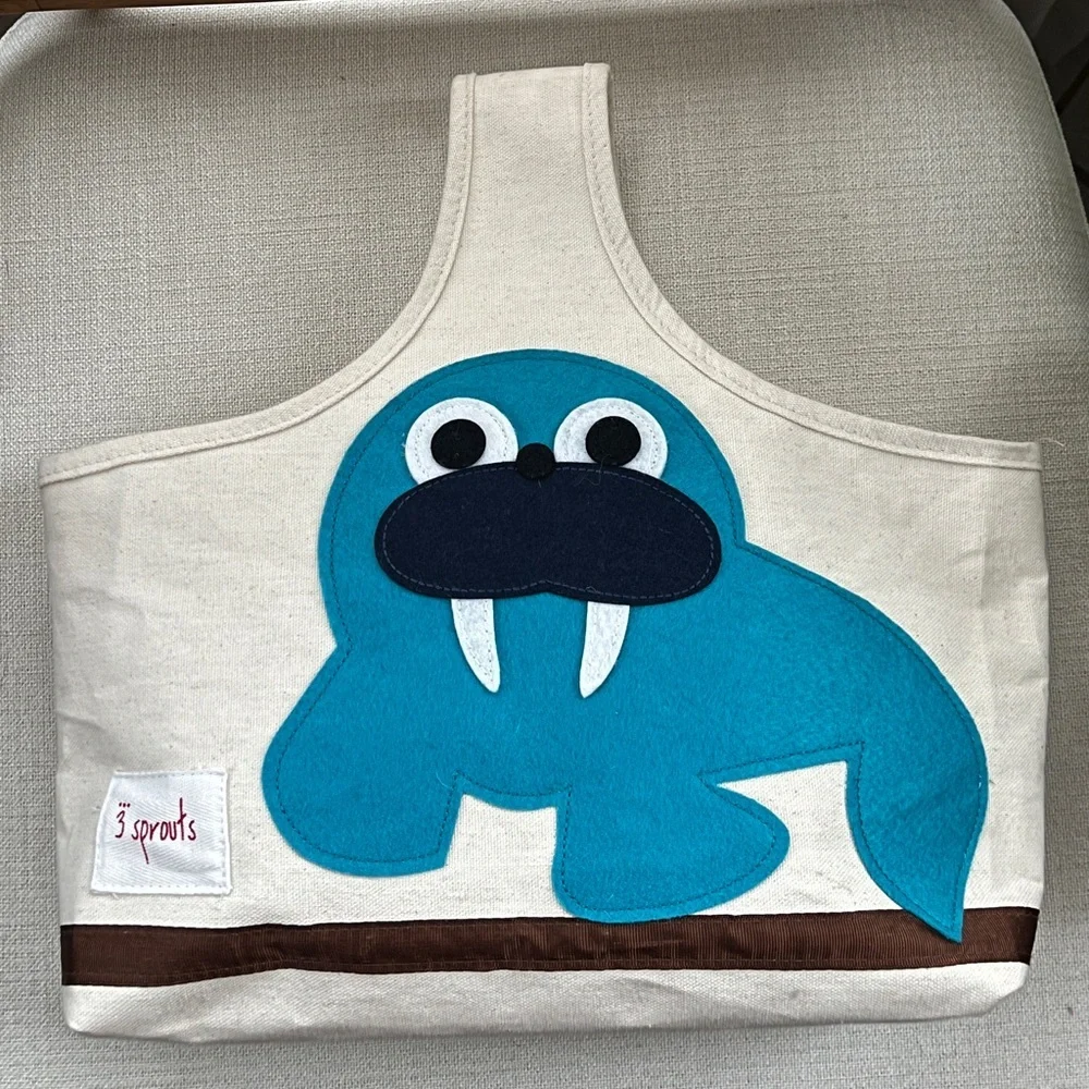 3 Sprouts Walrus Cotton Canvas Nursery Storage Caddy Bag‎